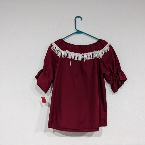 Vintage Fun & Fancy Originals Square Dance Blouse Fringe Burgundy Women's Small - Picture 2 of 8